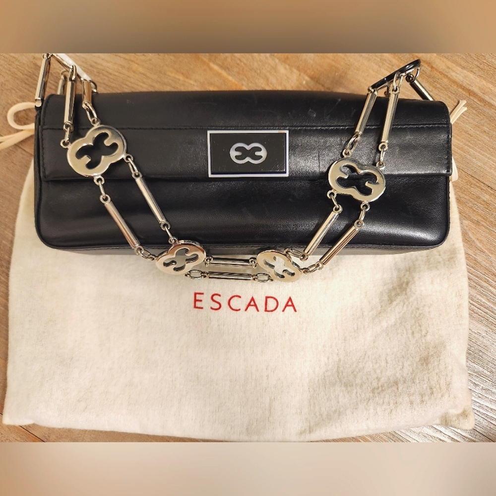 Escada Black Leather Chain Clutch Bag